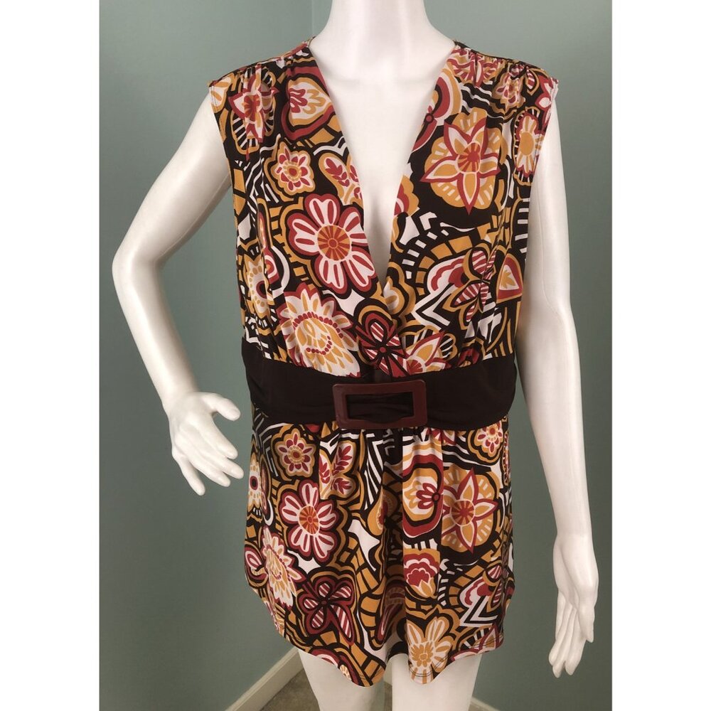 Vintage Women's Judy Knapp California Floral Faux Wrap Tunic Tank Top Shirt 1X